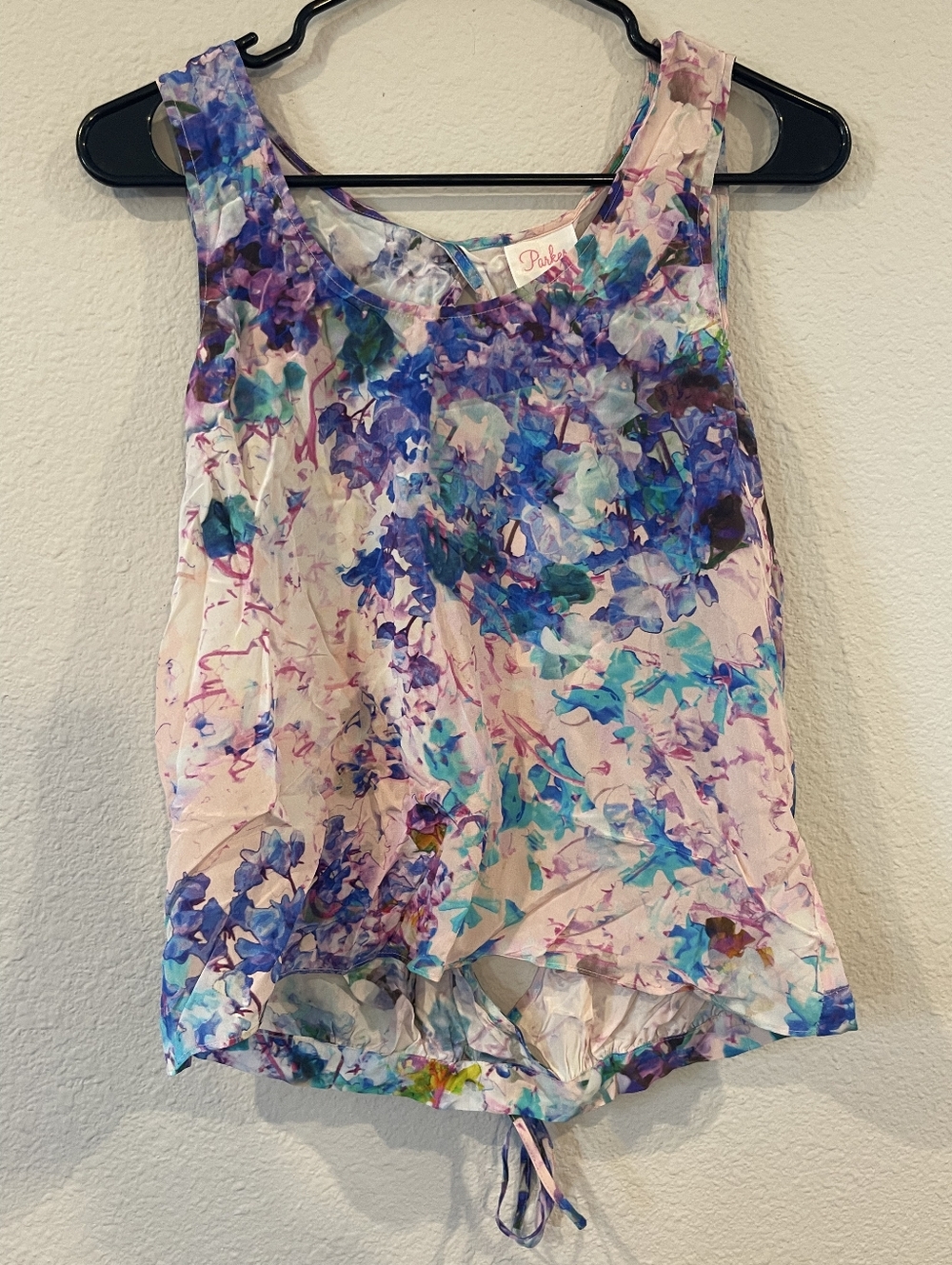 NWT PARKER Vintage Y2K Silk Open Back Watercolor Floral Sketch Sleeveless Blouse